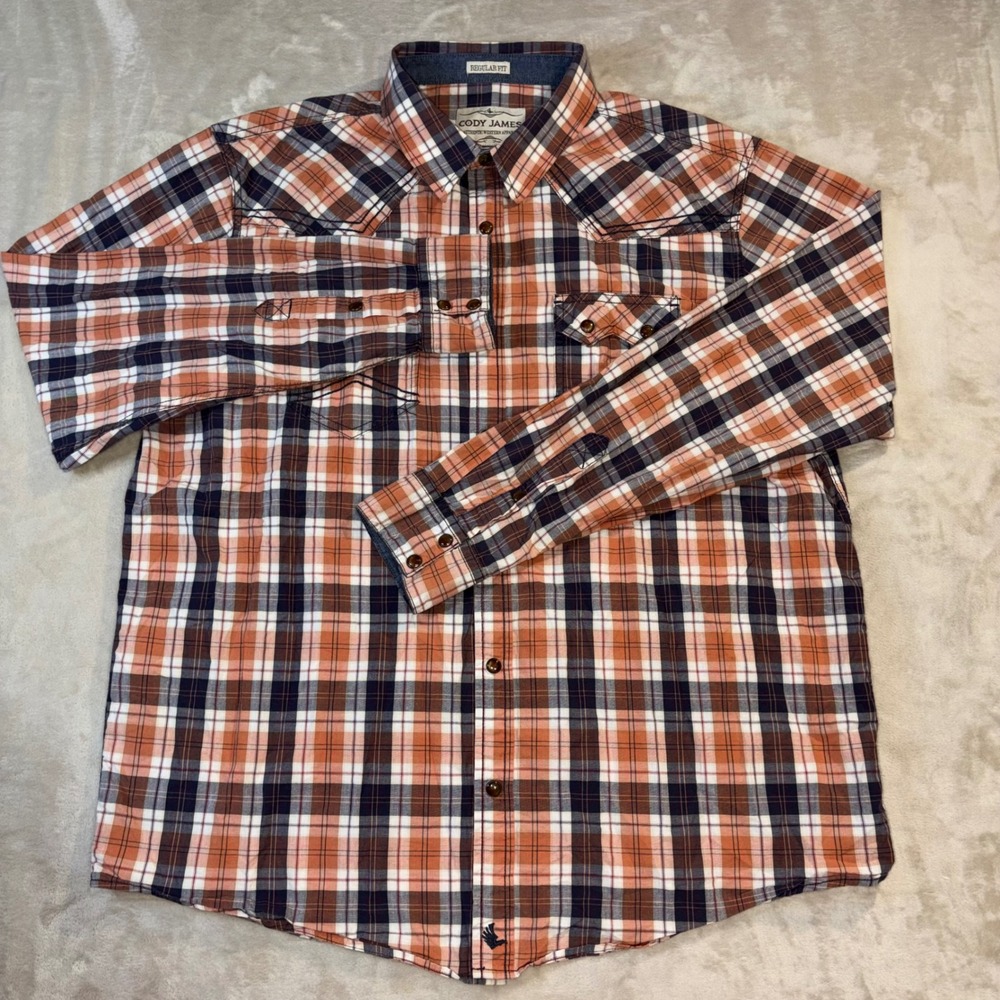 Cody James Mens XL Regular Fit Western Plaid Long Sleeve Button Down Shirt